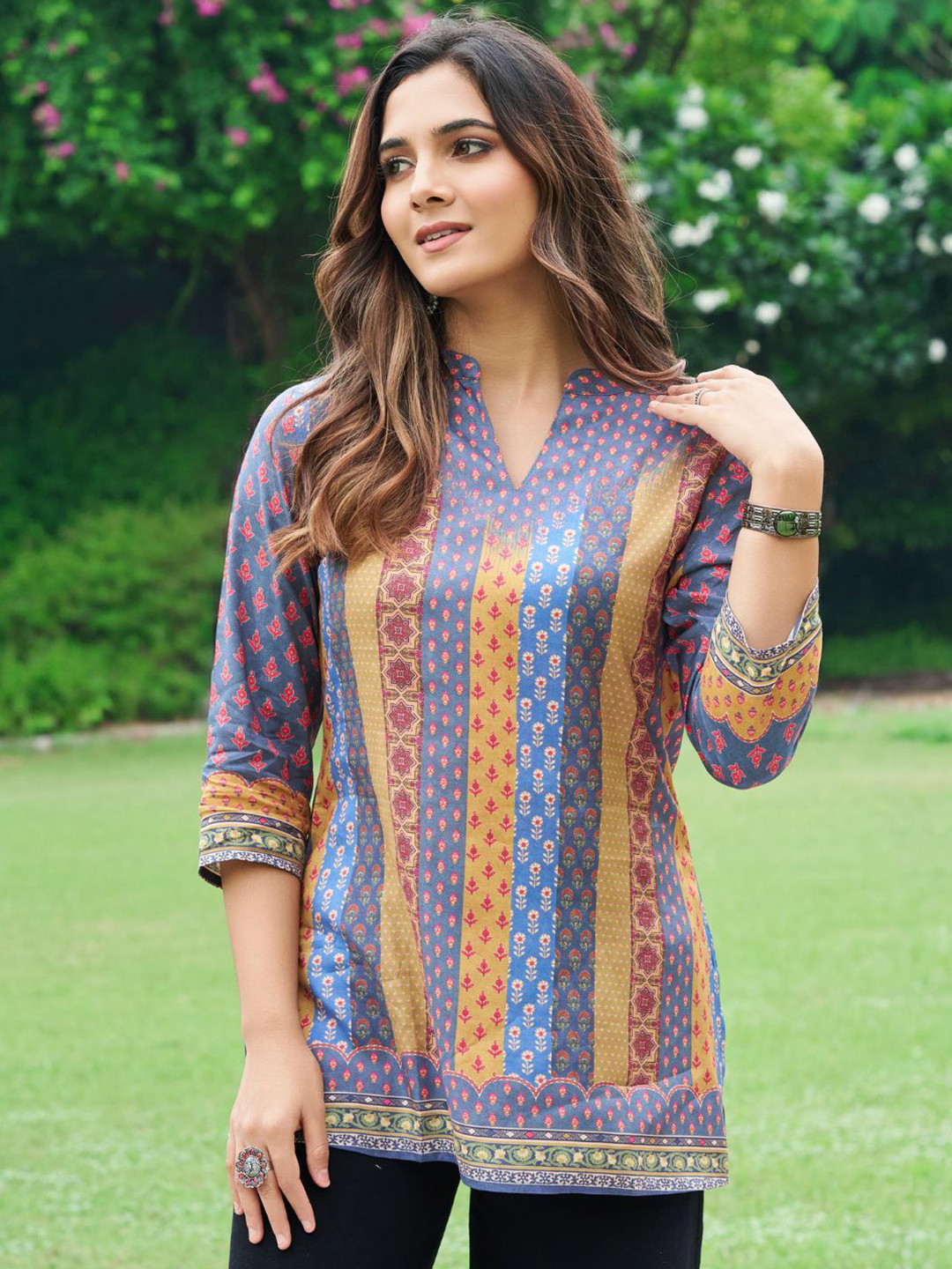 Kaftanize Women Multi Color Short Kurti With Multi Color Print