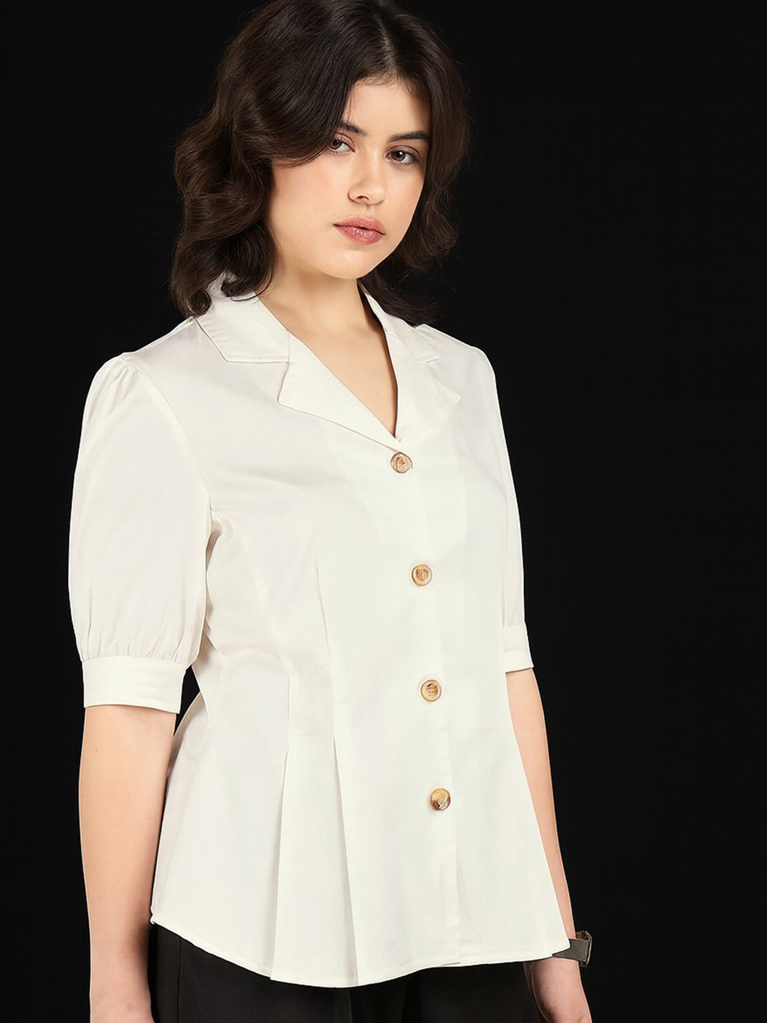 Hancock Comfort Puff Sleeves Cuban Collar Pleated Formal Shirt