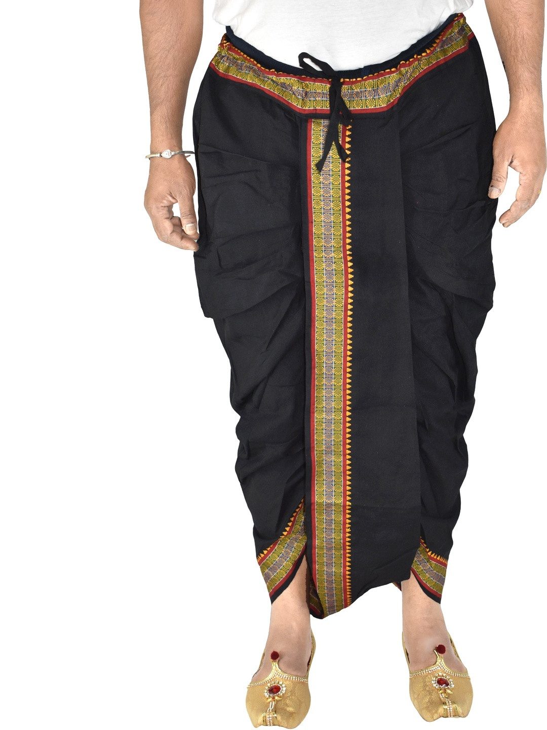 TUNI MANI Men Woven Design Border Cotton Dhoti