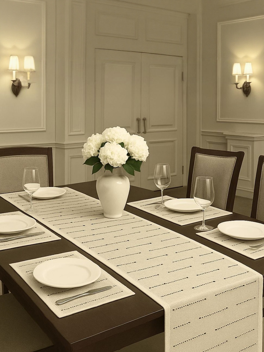 Attica Tracery 7-Pieces Beige Textured Table Linen Set