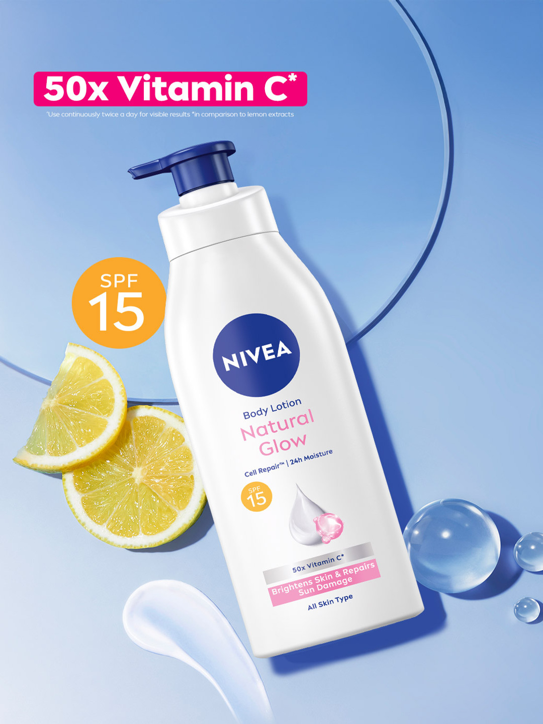 Nivea Natural Glow SPF15 Body Lotion with UVA UVB Filters & 24Hr Moisturization - 400 ml