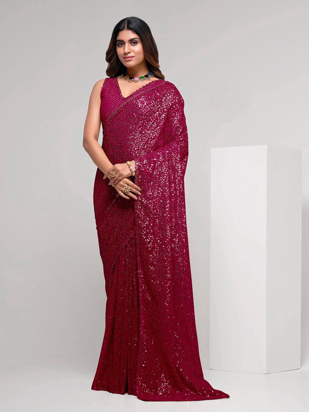 Trendmalls Sequin Embellished Saree