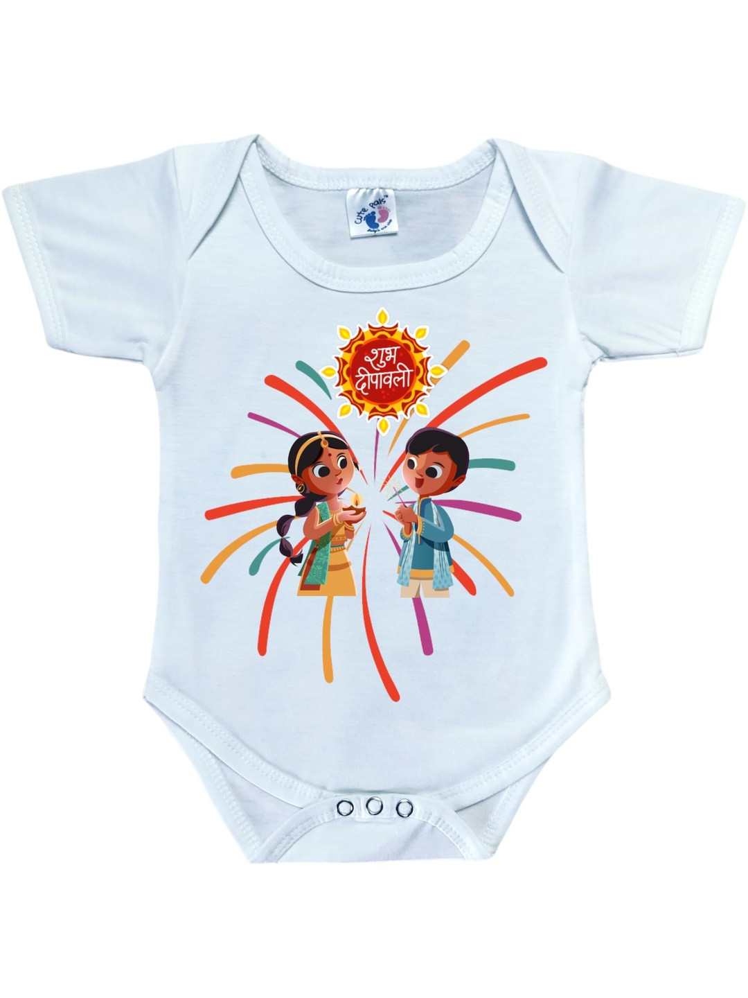 Cute Pals Unisex Happy Diwali Printed Envelope Neck Cotton Bodysuit