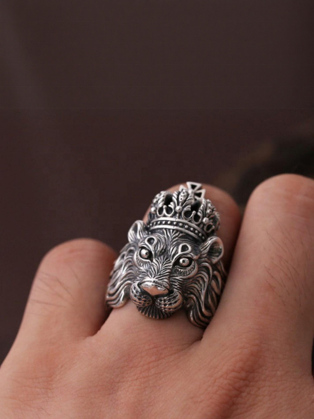 J.S ENTERPRISES Unisex Oxidised Set Of 2 Stainless Steel Lion Head Double Finger Ring