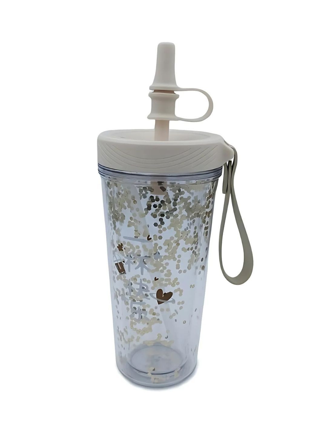YK Beige Single Plastic Printed Water Bottle 450ml