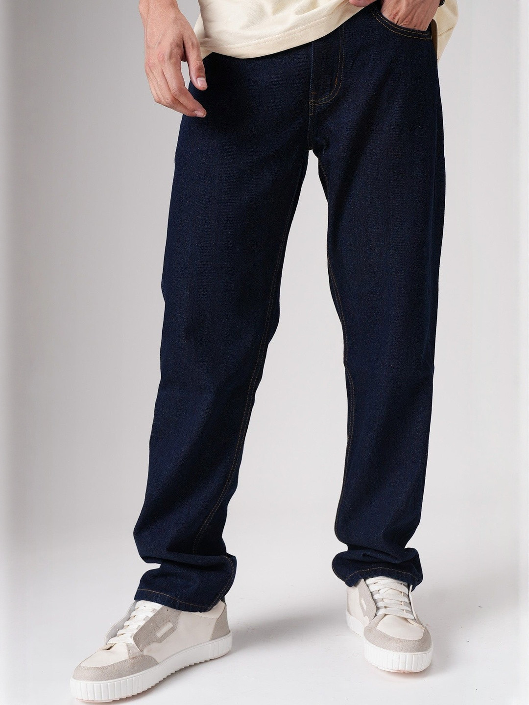 Underrated Club Dark Cobalt Men Urban Straight Mid-Rise Stretchable Cotton Jeans