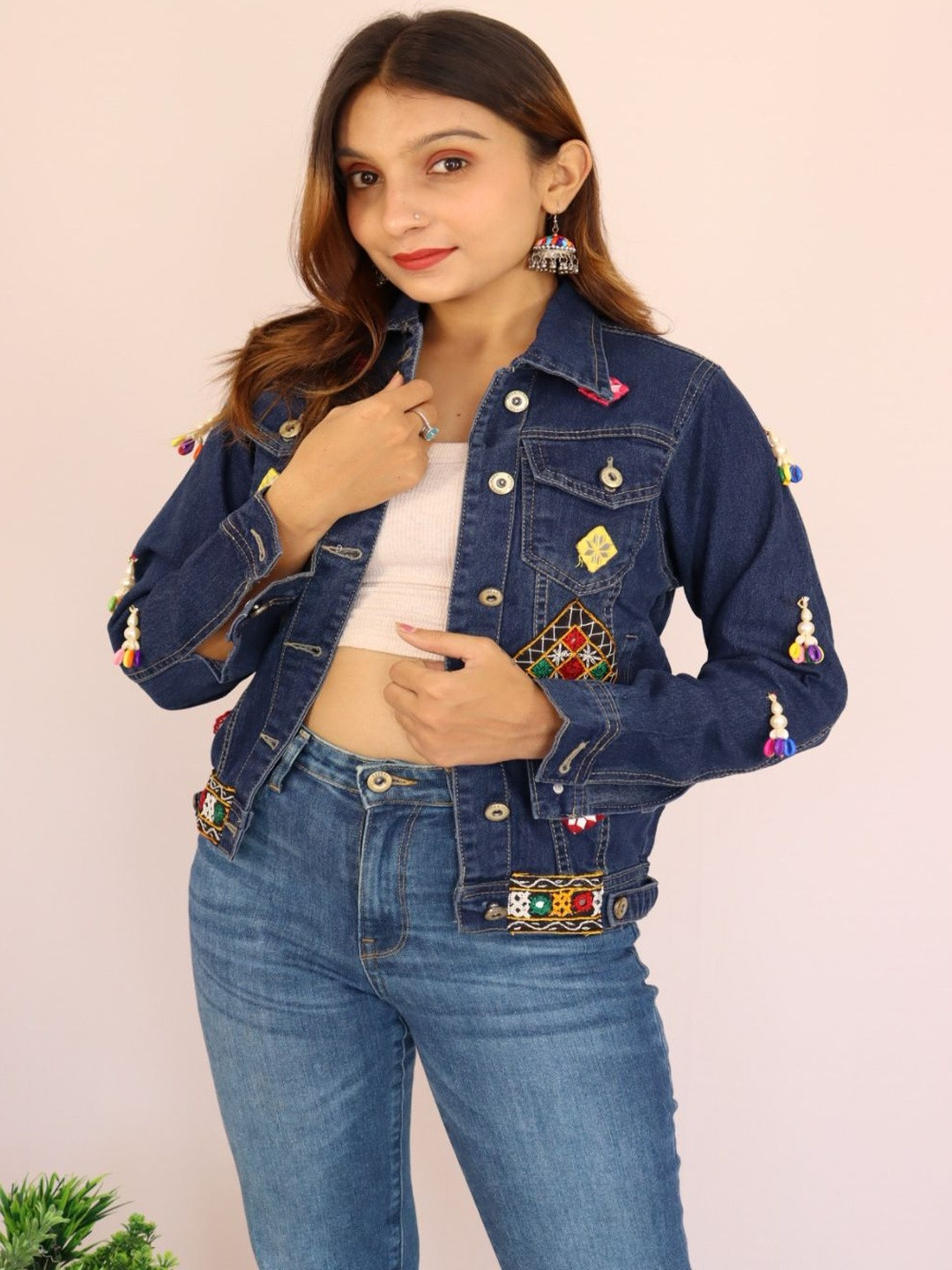 TAVAN Women Spread Collar Self Design Lightweight Denim Jacket