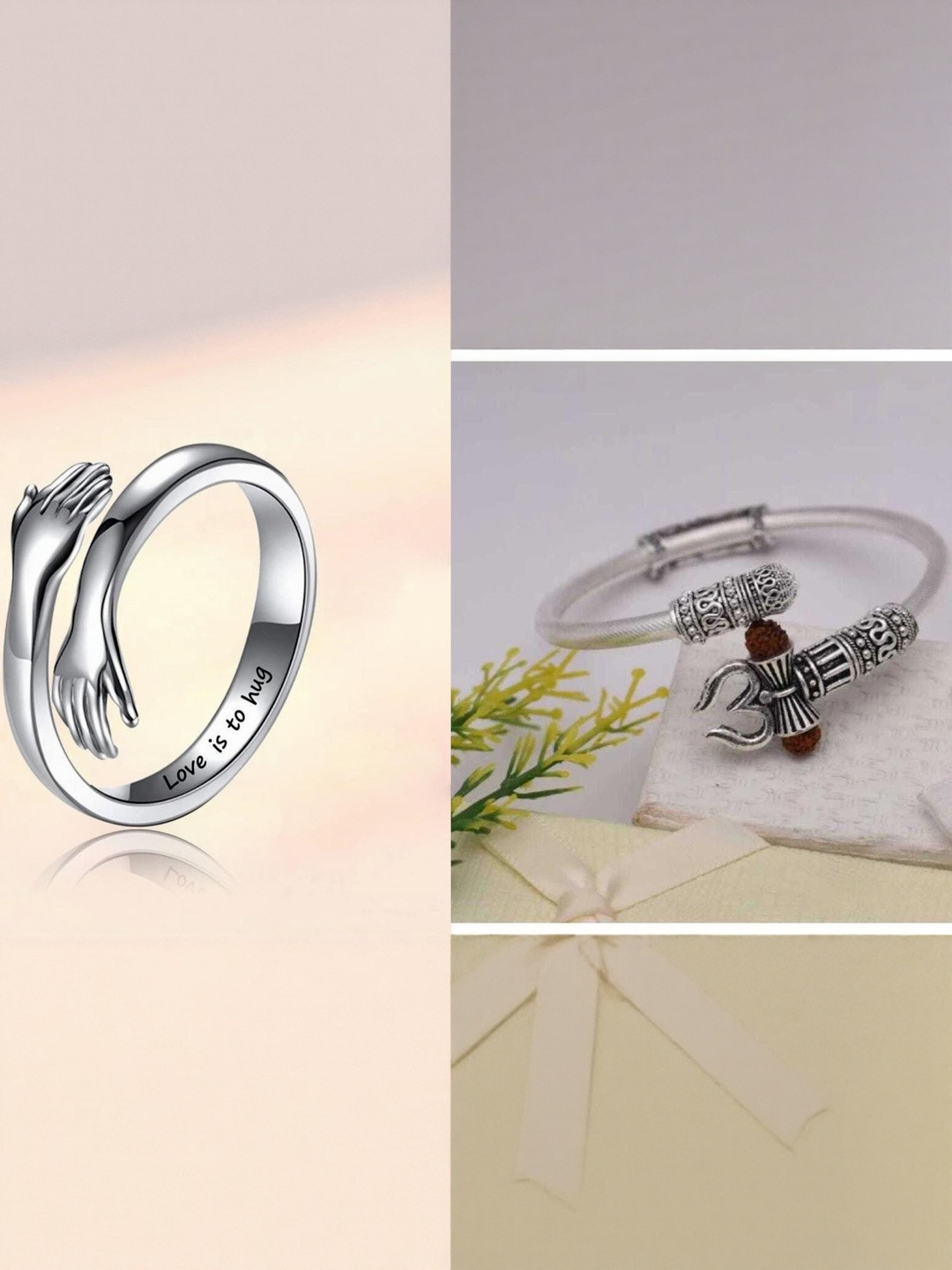 Teeragaj Set Of 2 Adjustable OM Kada & Hug Finger Ring