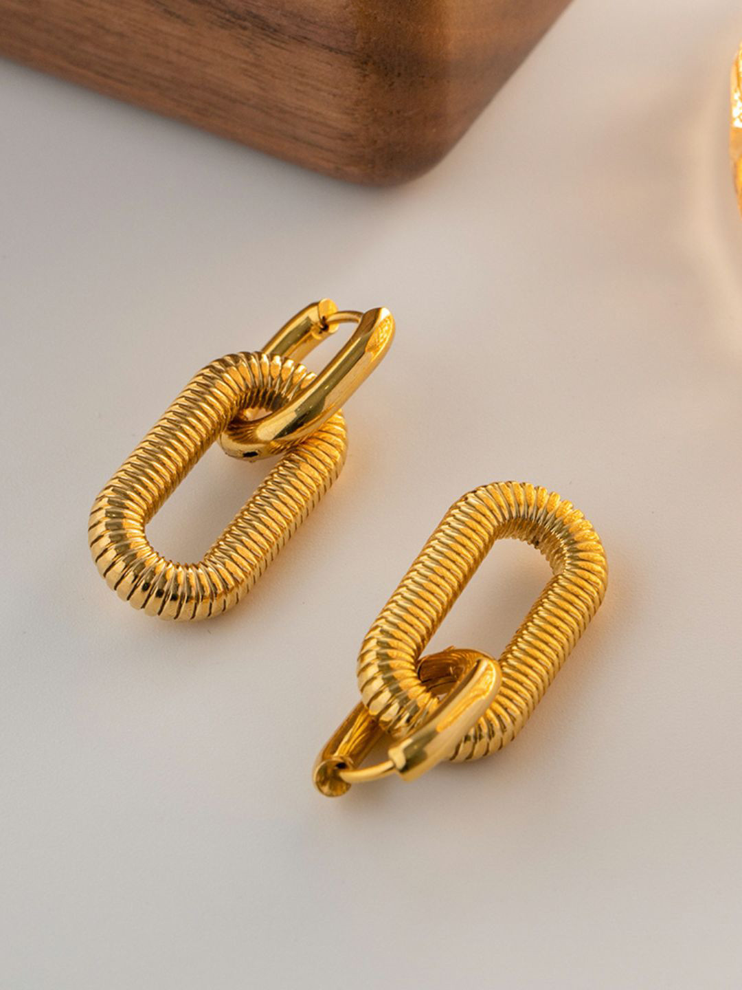 ShopSiiri Gold Oval Earrings Wear it Two Ways 18k Gold Plated Anti Tarnish