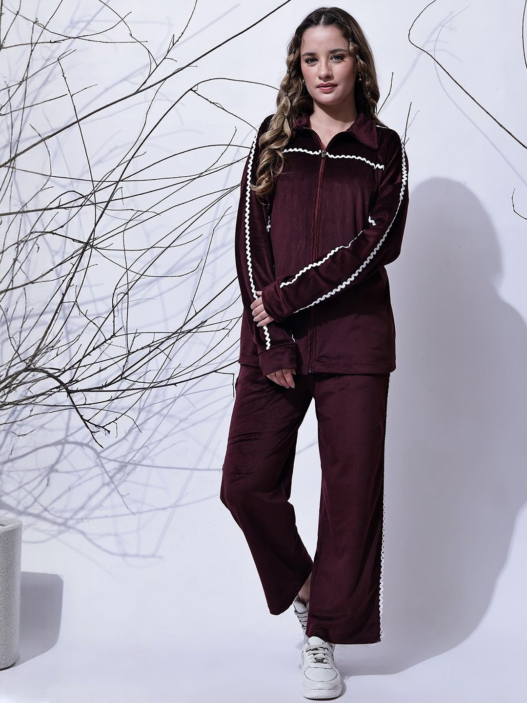 HERE&NOW Shirt Collar Lace Detail Jacket & Trouser Co-Ord Set