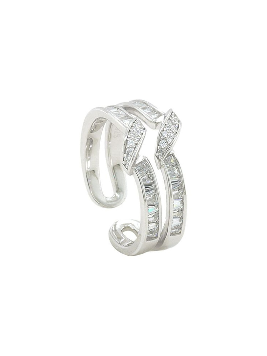 Eri Sterling Silver-Plated Zirconia Studded Adjustable Criss Cross Finger Ring