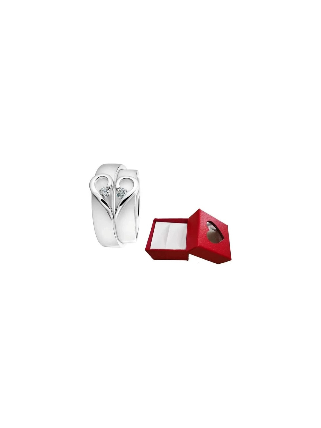 Teeragaj Set Of 2 Stone-Studded Half Heart Couple Finger Rings