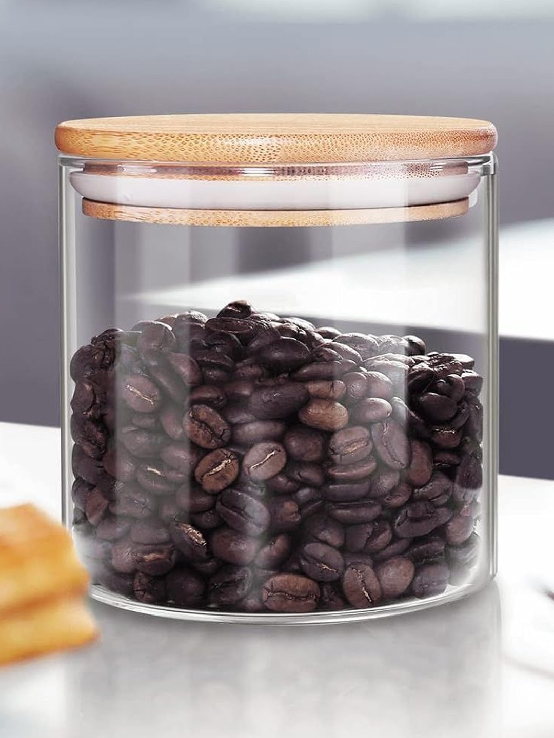 Virtuous Transparent And Brown 4 Pieces Round Glass Air Tight Jar Containers - 500ml