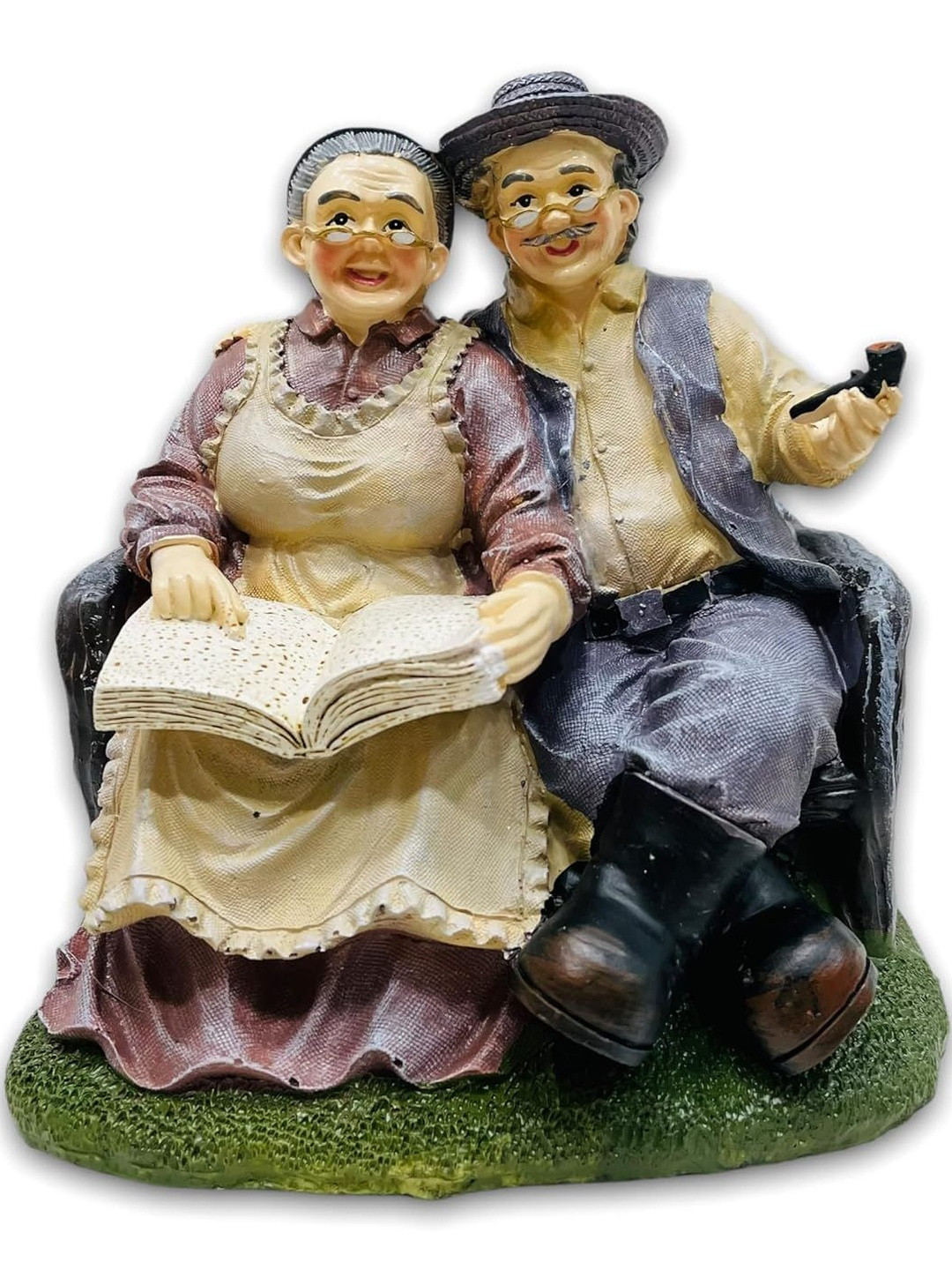 AUGEN Brown And Grey Old Couple Figurine Showpiece
