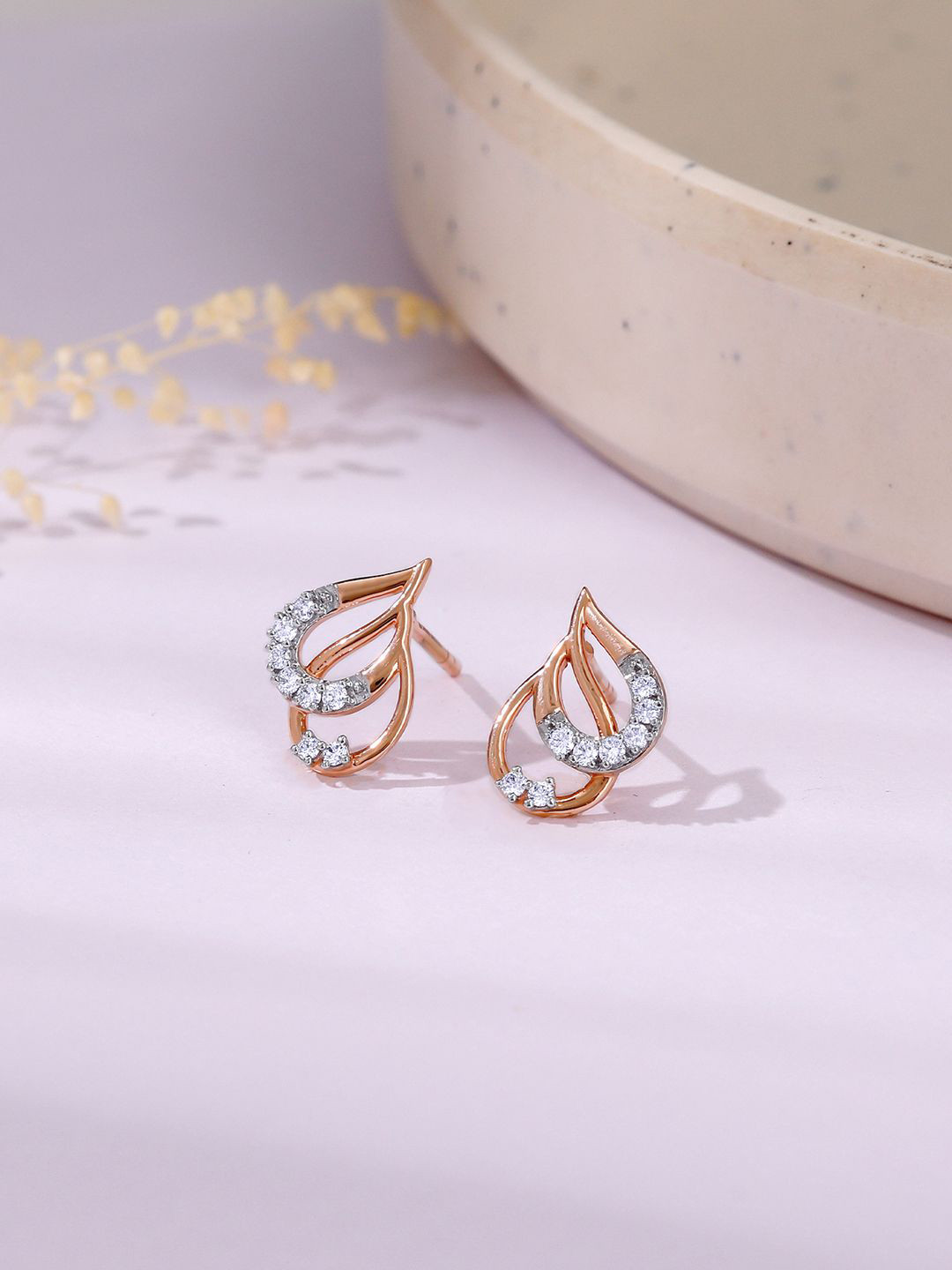 GIVA 14KT Rose Gold Pyrus Diamond Earrings-0.99 gms