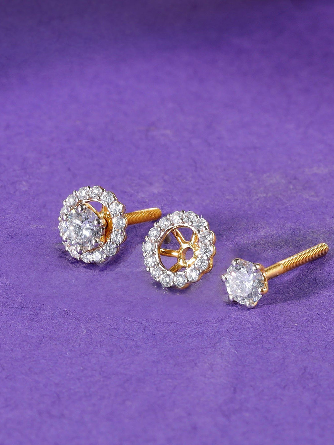 GIVA Women Gold Blossom Halo Diamond Earrings-1.51 gms