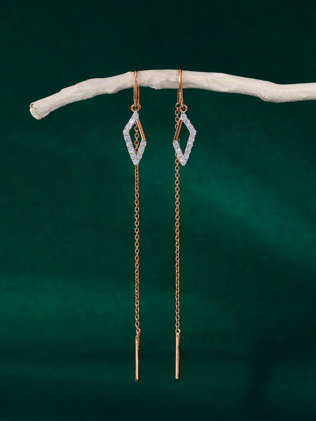 GIVA Women 14KT Rose Gold Manorama Sui Dhaaga Lab Grown Diamond Earrings-1.46 gms