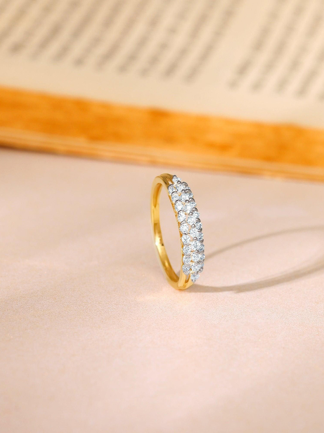 GIVA 18 Kt Gold Ivory Radiance Ring With 0.35 Carat Lab Grown Diamond-1.511 gms