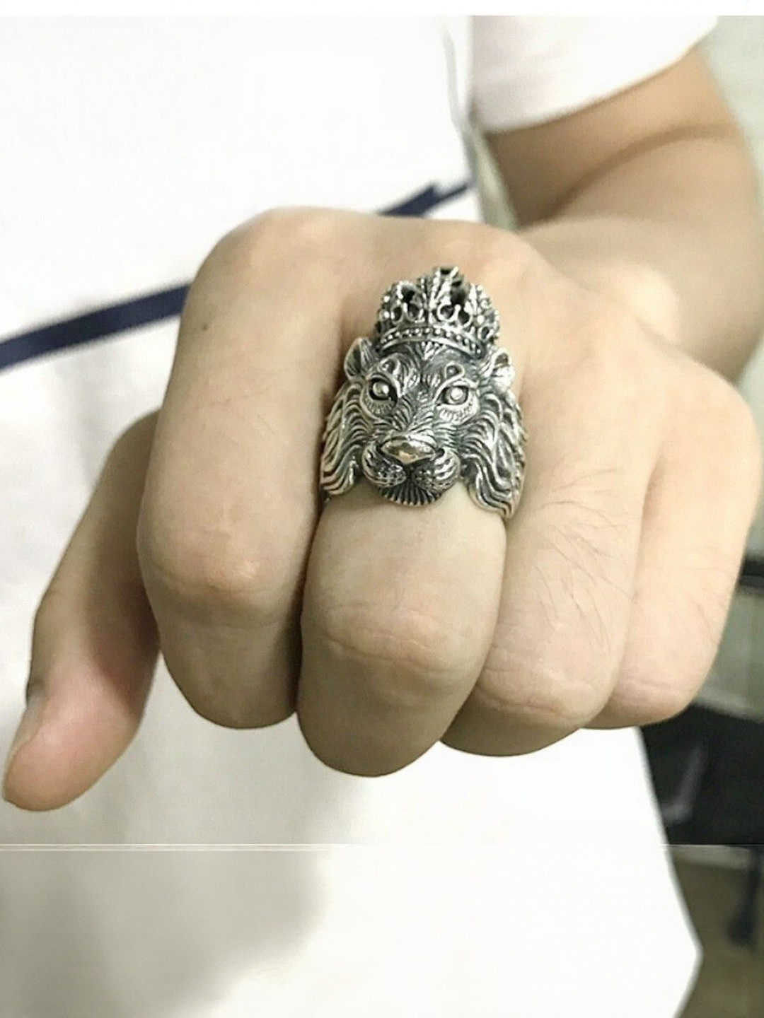 J.S ENTERPRISES Unisex Stainless Steel Antique Lion Head Finger Ring