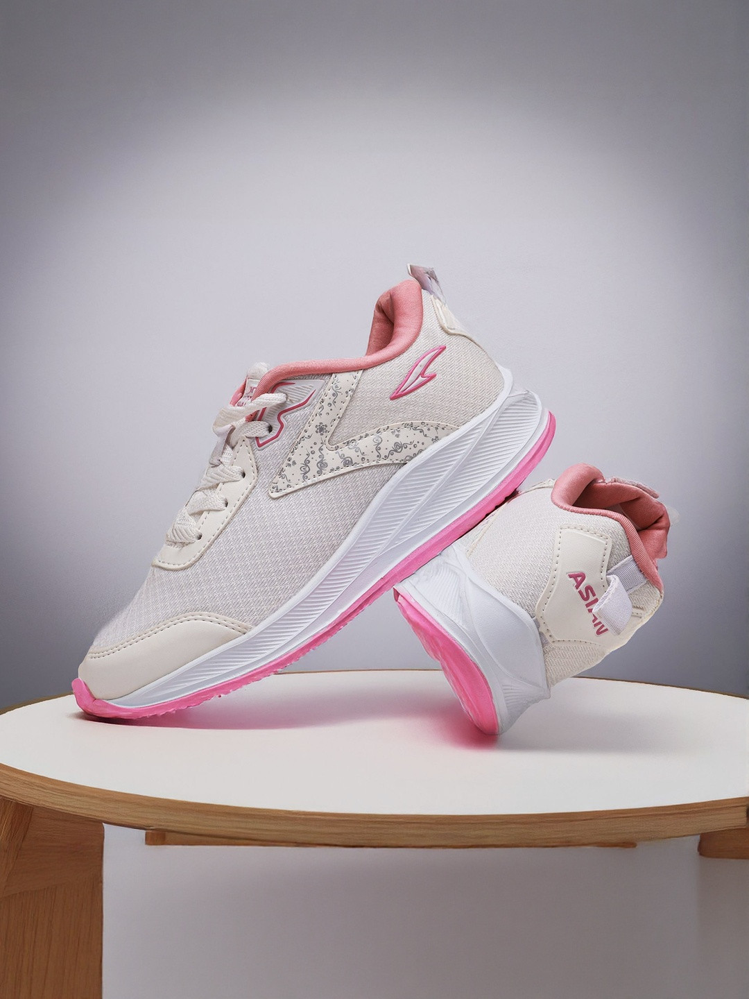 ASIAN Women White And Pink Solid Sneakers