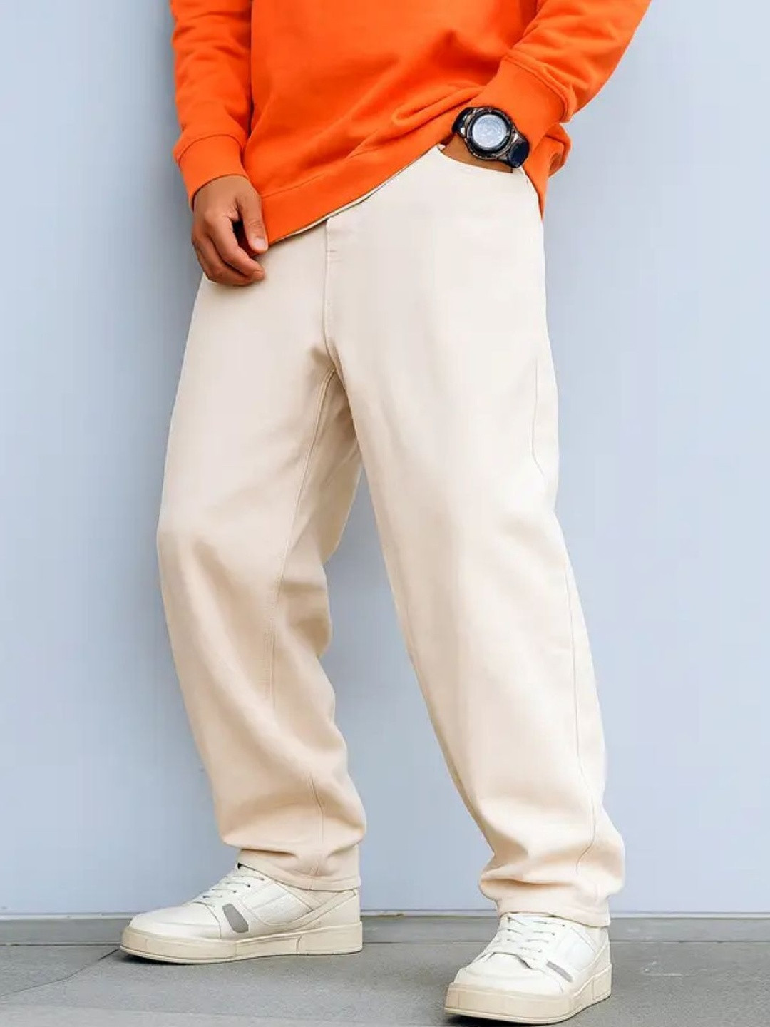 COMFITS Men Classic Slouchy Fit Mid-Rise Stretchable Denim Jeans