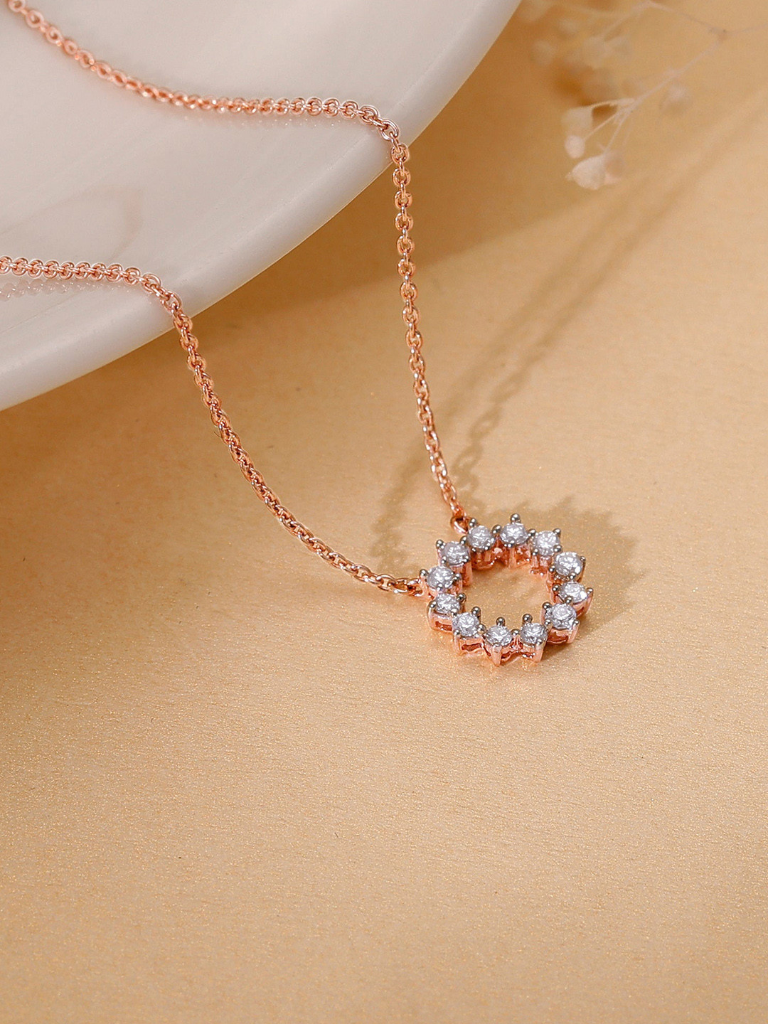 GIVA Rose Gold Aureole Diamond Necklace-2.31 gms