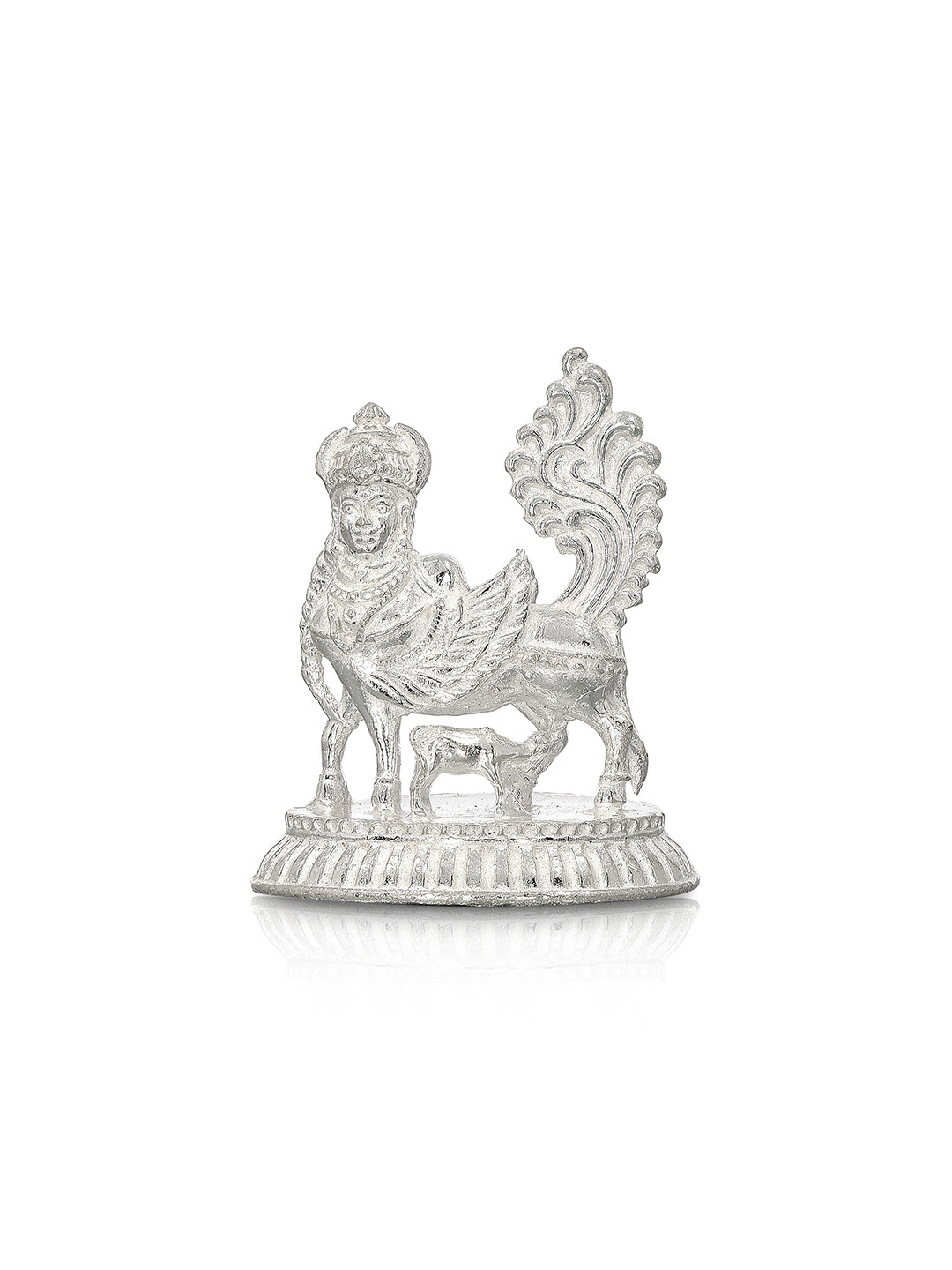 BHIMA 925 Sterling Silver Sacred Kamadhenu Figurine Idol Showpiece