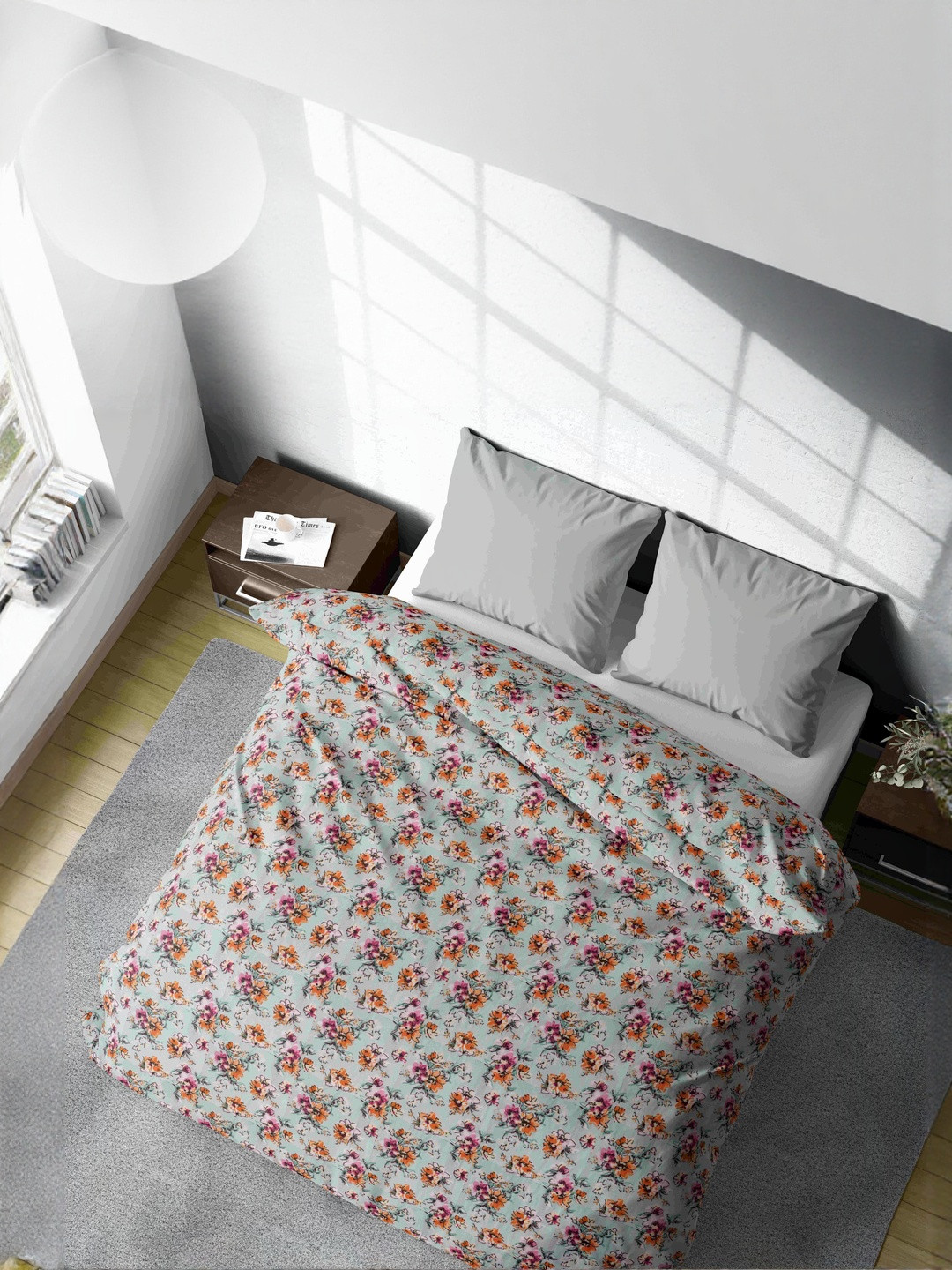 Ackross Blue & Pink Floral Printed 90 GSM Reversible Microfibre Single Dohar