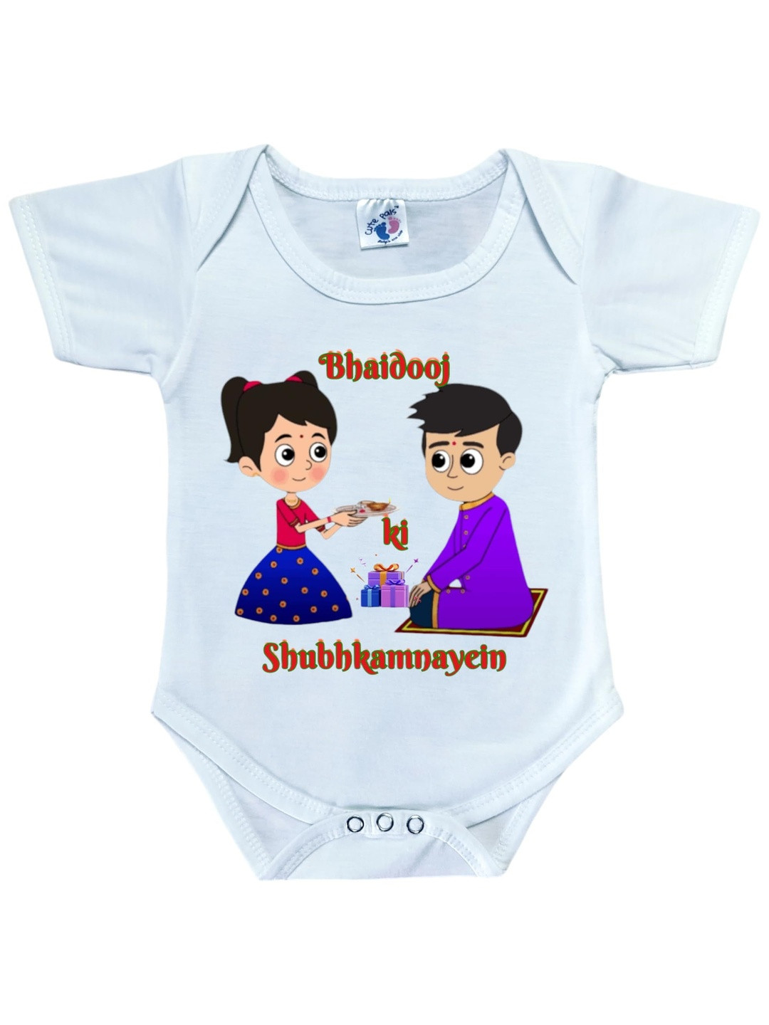 Cute Pals  Happy Bhai Dooj Printed Cotton Bodysuits