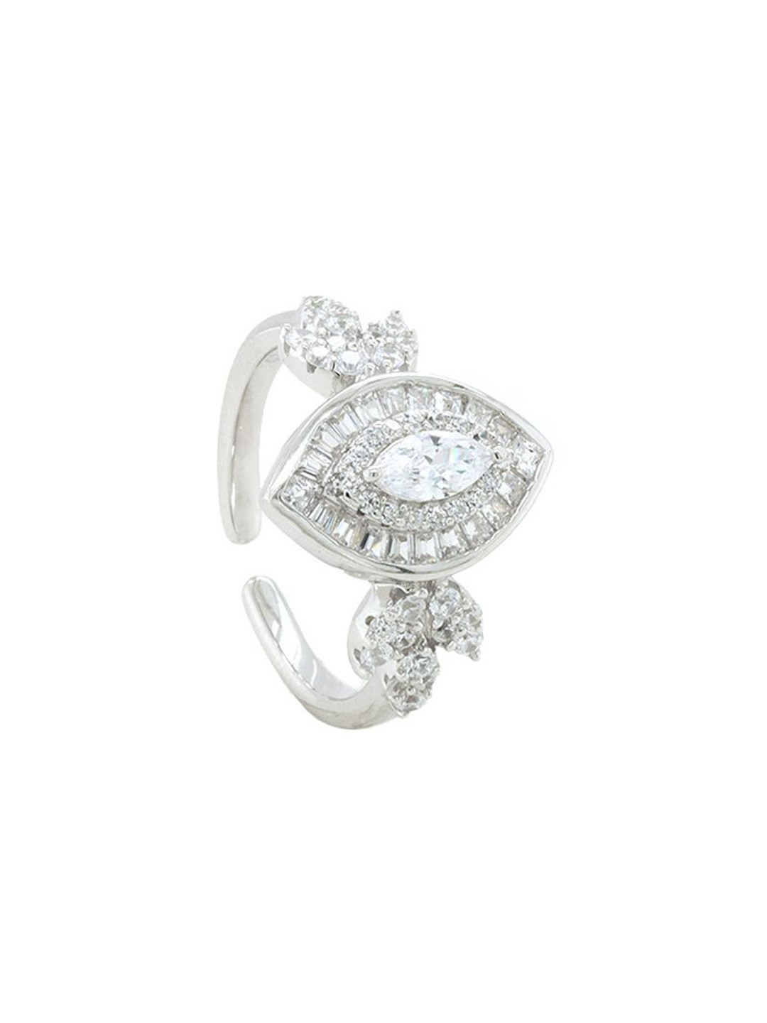 Eri Sterling Silver Silver-Plated Zircon Studded Evil Eye Finger Ring