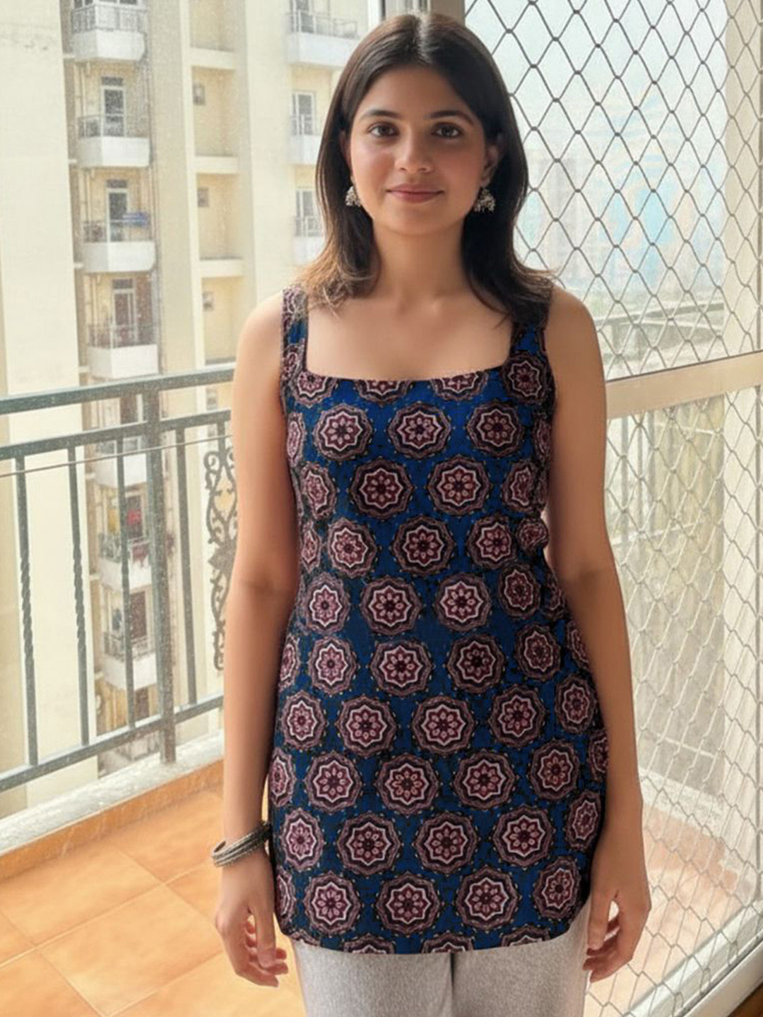 SZN Floral Printed Shounder Straps A-Line Kurti