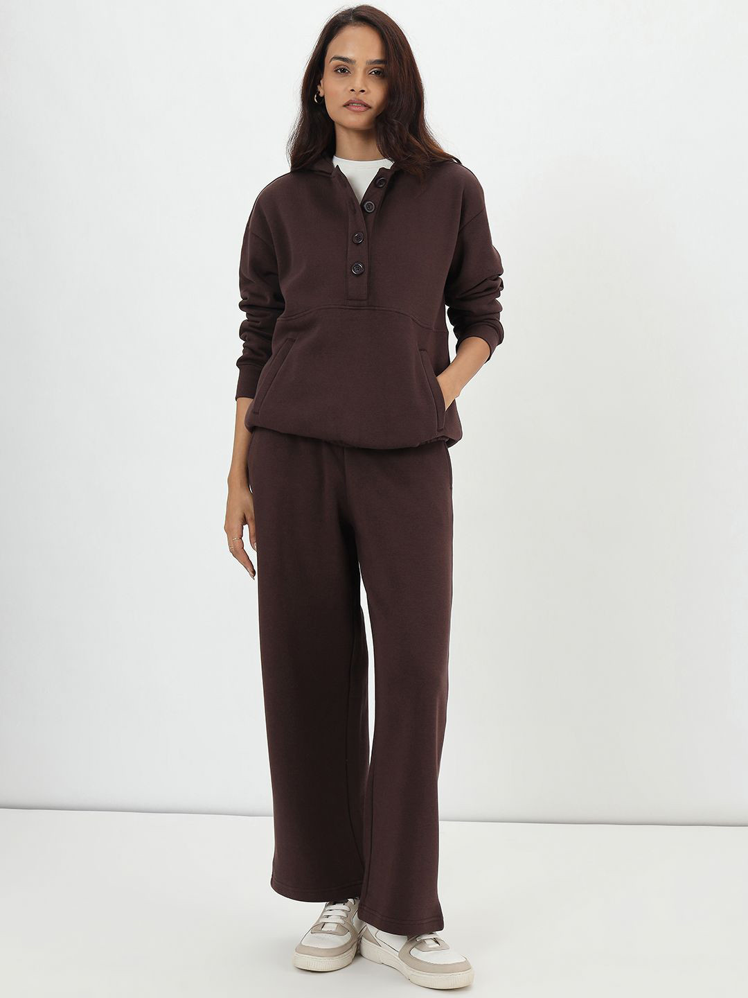 FEMMELLA Women Buttoned Hooded Pullover Sweatshirt