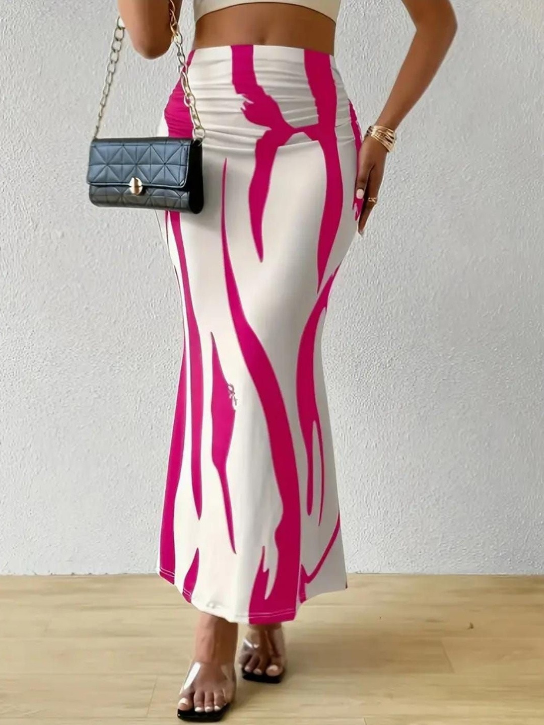 JINJIN FASHION Women Abstract Printed Casual Flared Maxi Pencil Skirt
