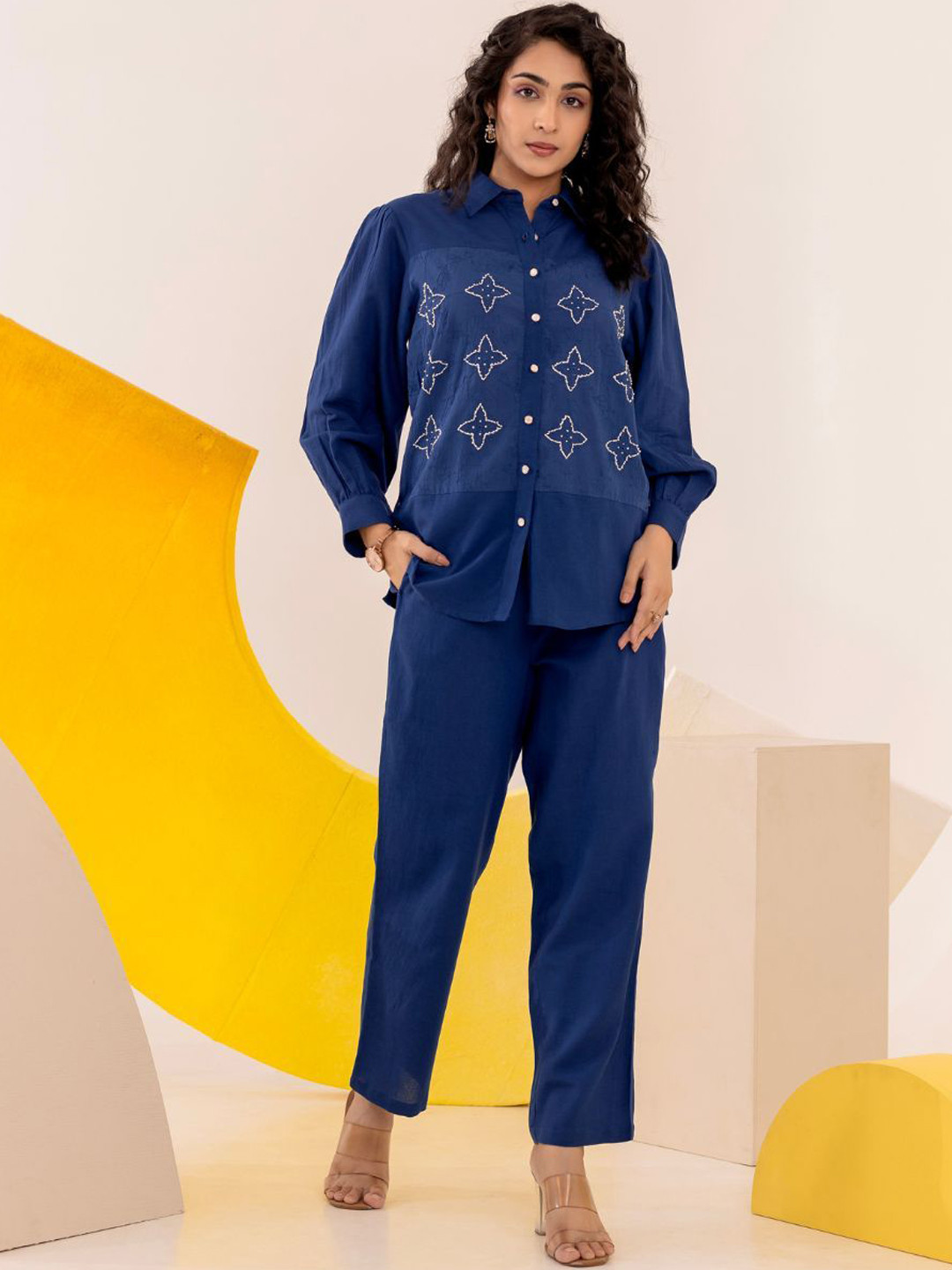 Kaftanize Beaded & Embroidered Tunic With Trousers Co-Ords