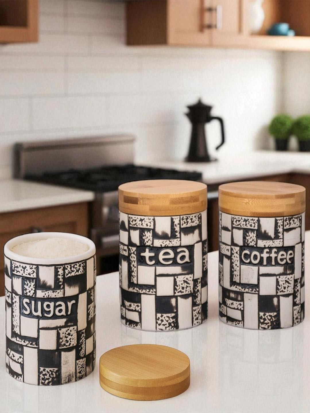 AARVI DECOR STUDIO Pack Of 3 Ceramic Container Set