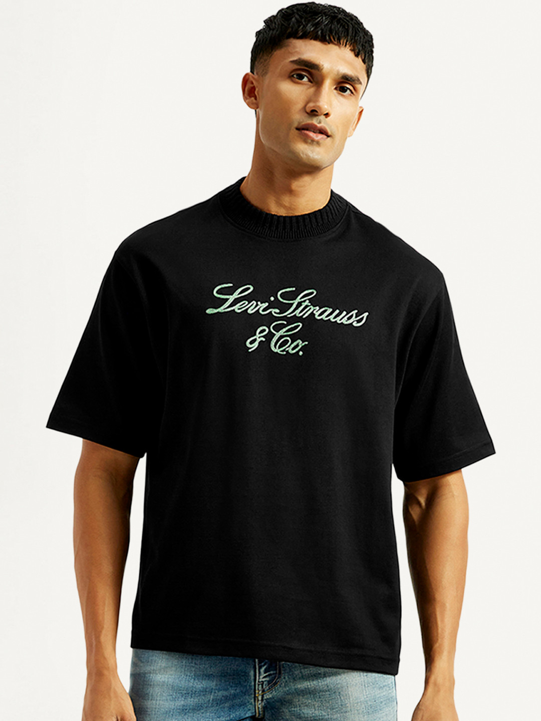 Levis Typography Self Design Crew Neck Cotton Embroidered T-Shirt