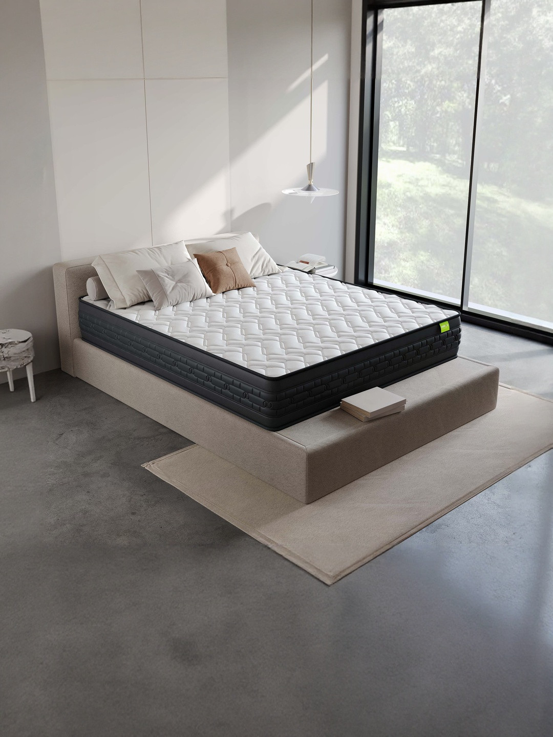 Wakeup India White & Black Quilted Riserox Luxe Comfort Pocket Spring Singe Mattress