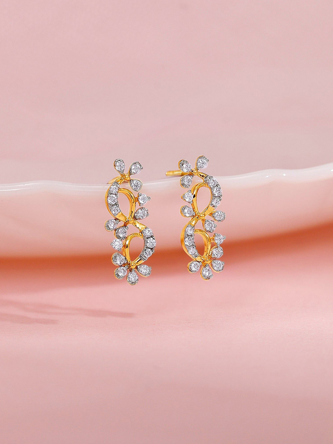 GIVA 18 Kt Gold Twinkling Twine Diamond Earrings-1.702 gms