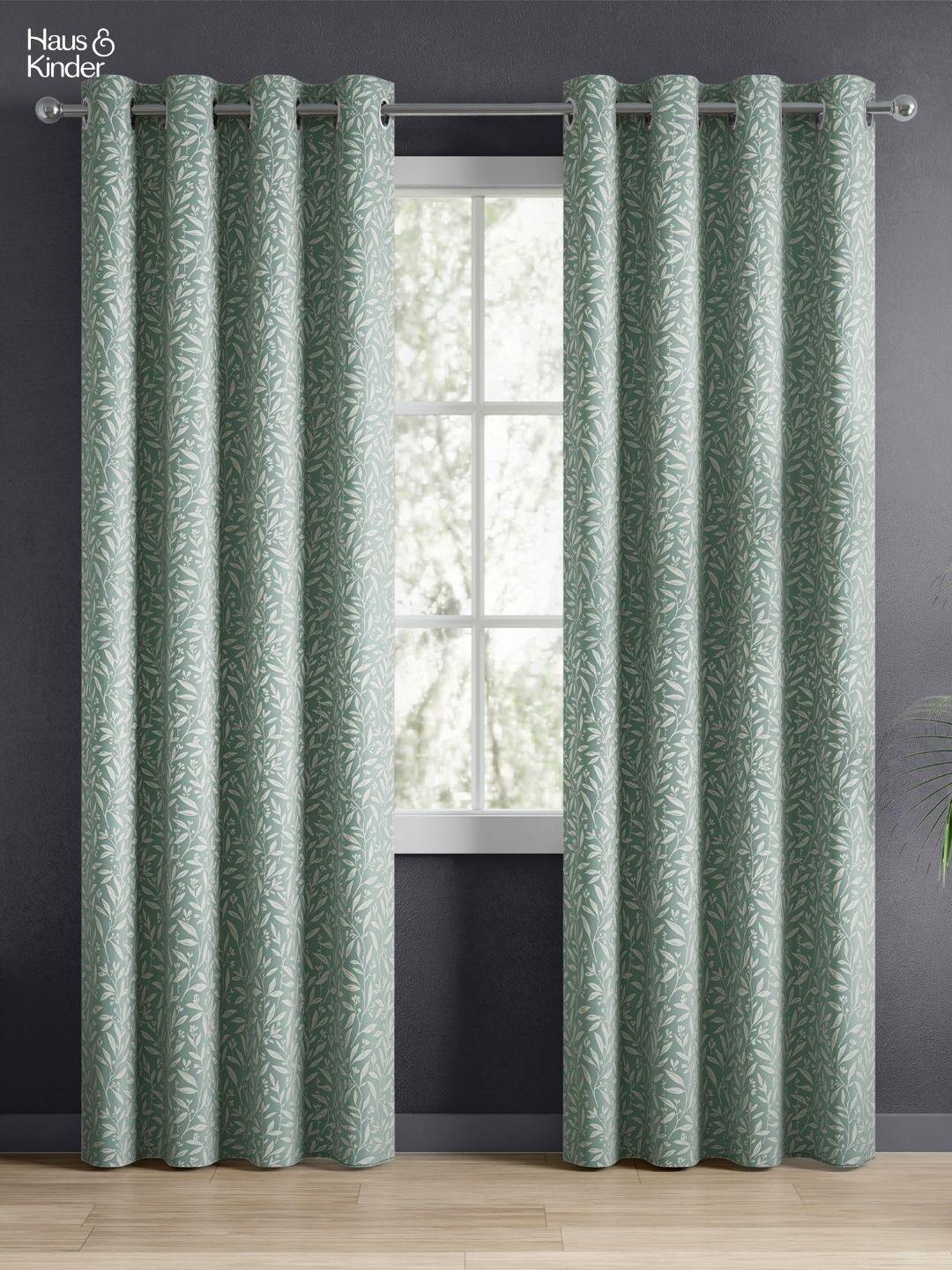 haus & kinder Silver Willow Green 2 Pieces Printed Jacquard Room Darkening Door Curtains