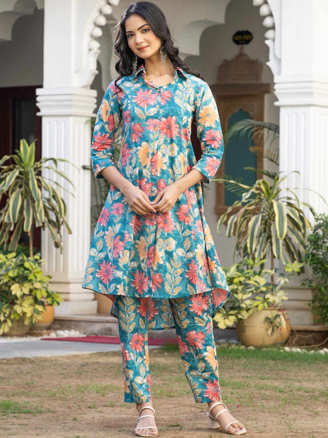 4 STOCK Printed Shirt Collar-Neck Pure Cotton Tunic With Trousers