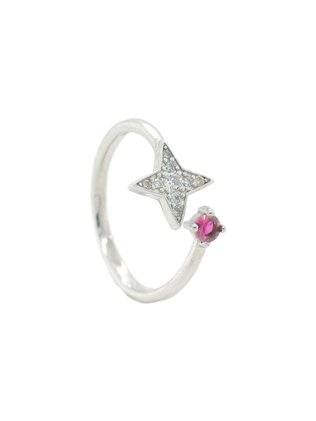 Eri Sterling Silver-Plated Zirconia Studded Adjustable Star Finger Ring