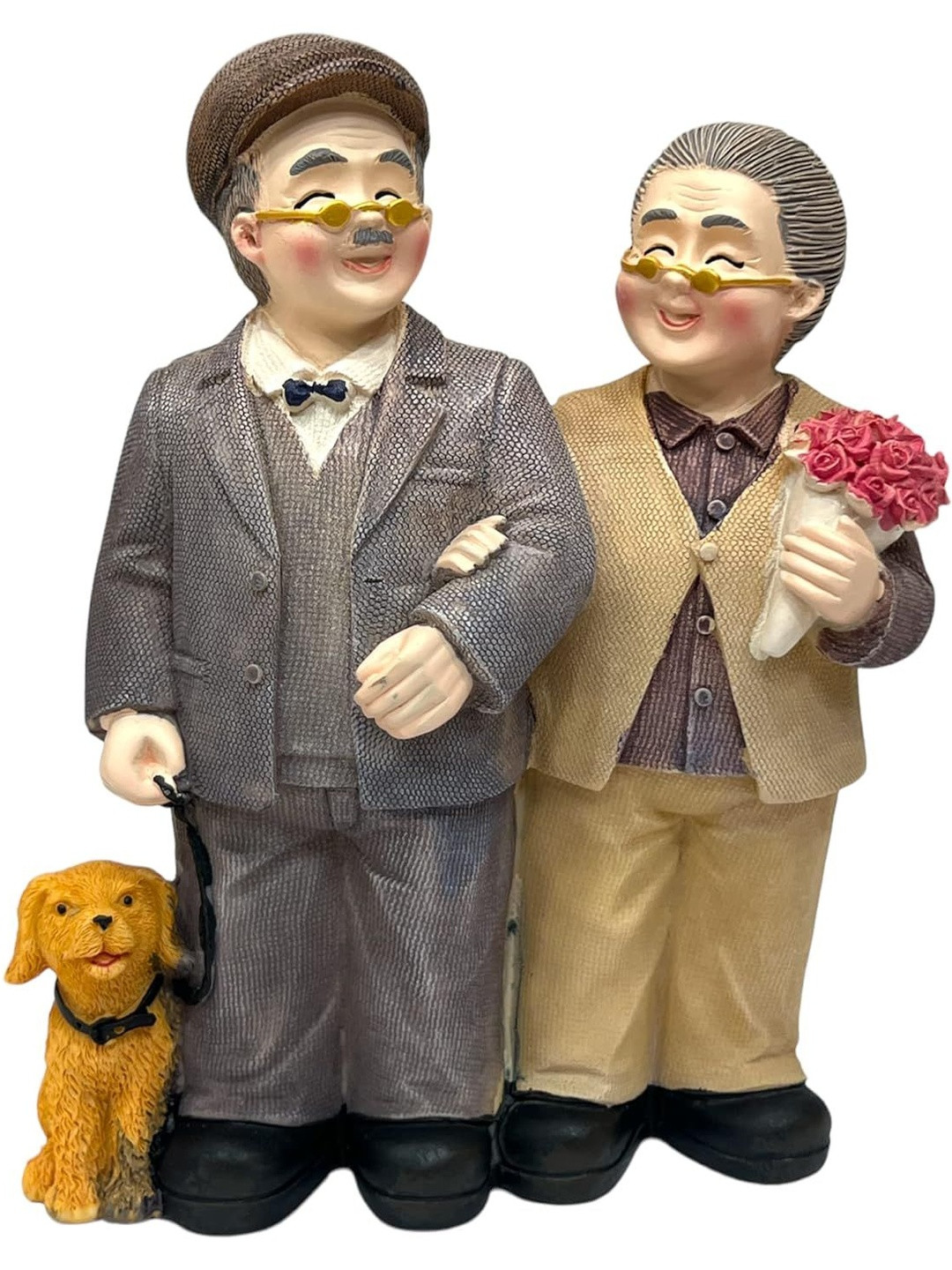 AUGEN Brown And Grey Old Couple Figurine Showpiece