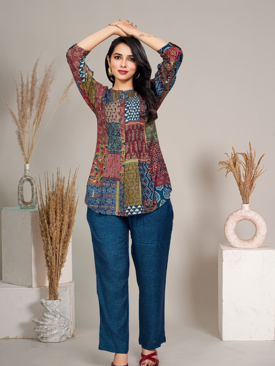 Kaftanize Vibrant Azure Ensemble Co-ord Set