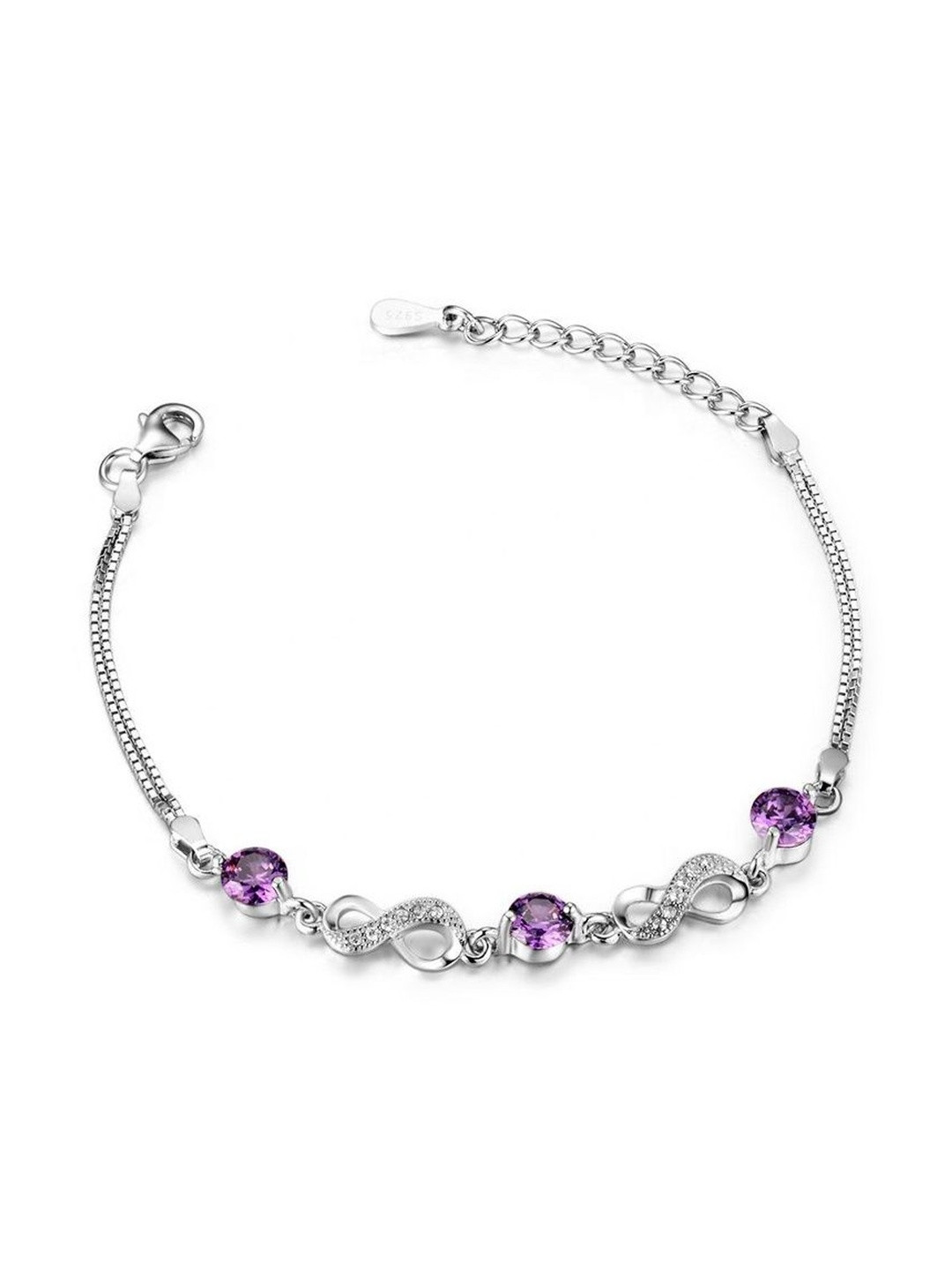 MYSTICFLAVIA Women Purple Rhodium-Plated Artificial Stones Sterling Silver Bracelet