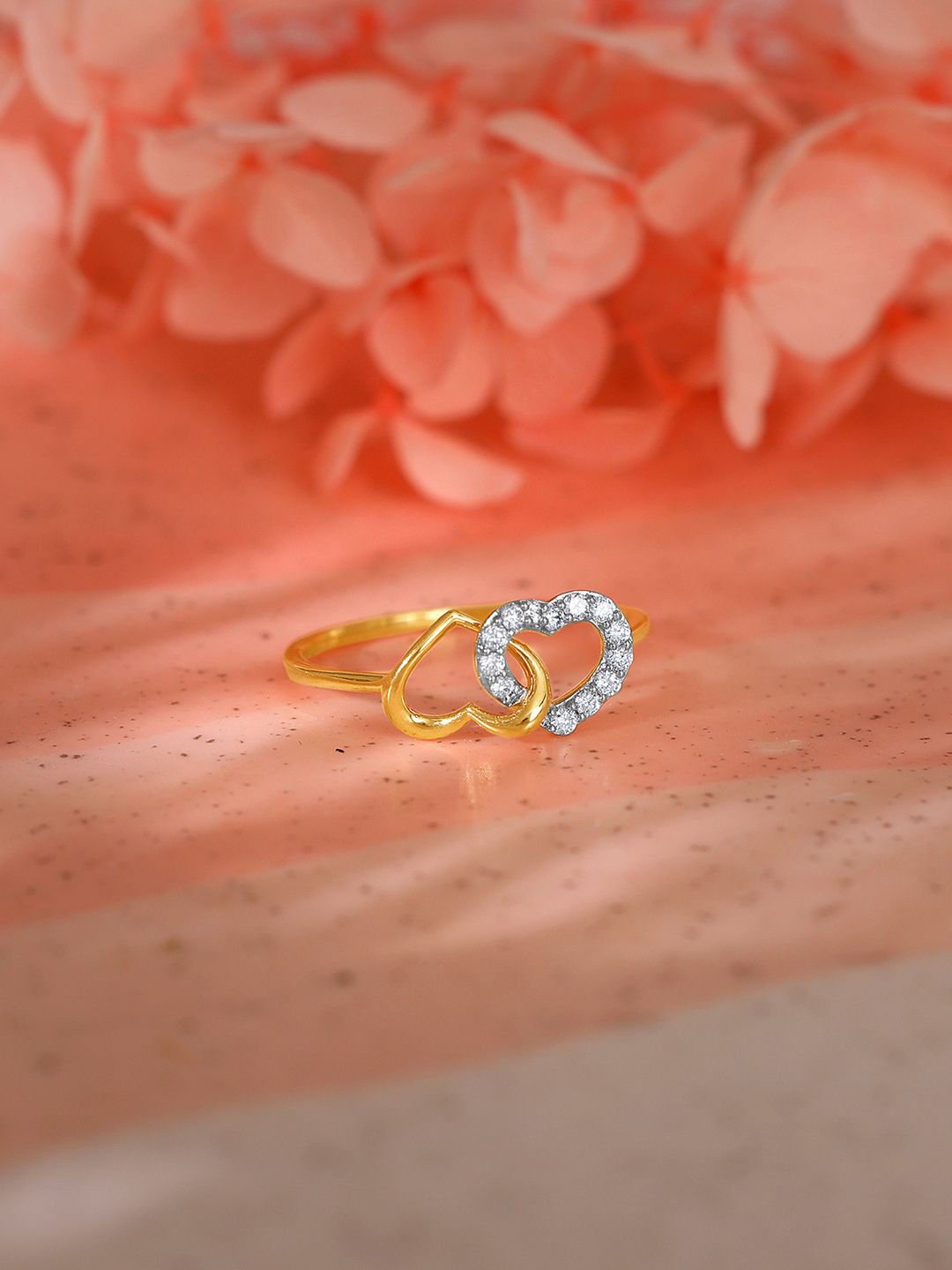GIVA 18K Yellow Gold Plated Heartbeats Diamond Stone Studded Finger Ring-1.34 gms