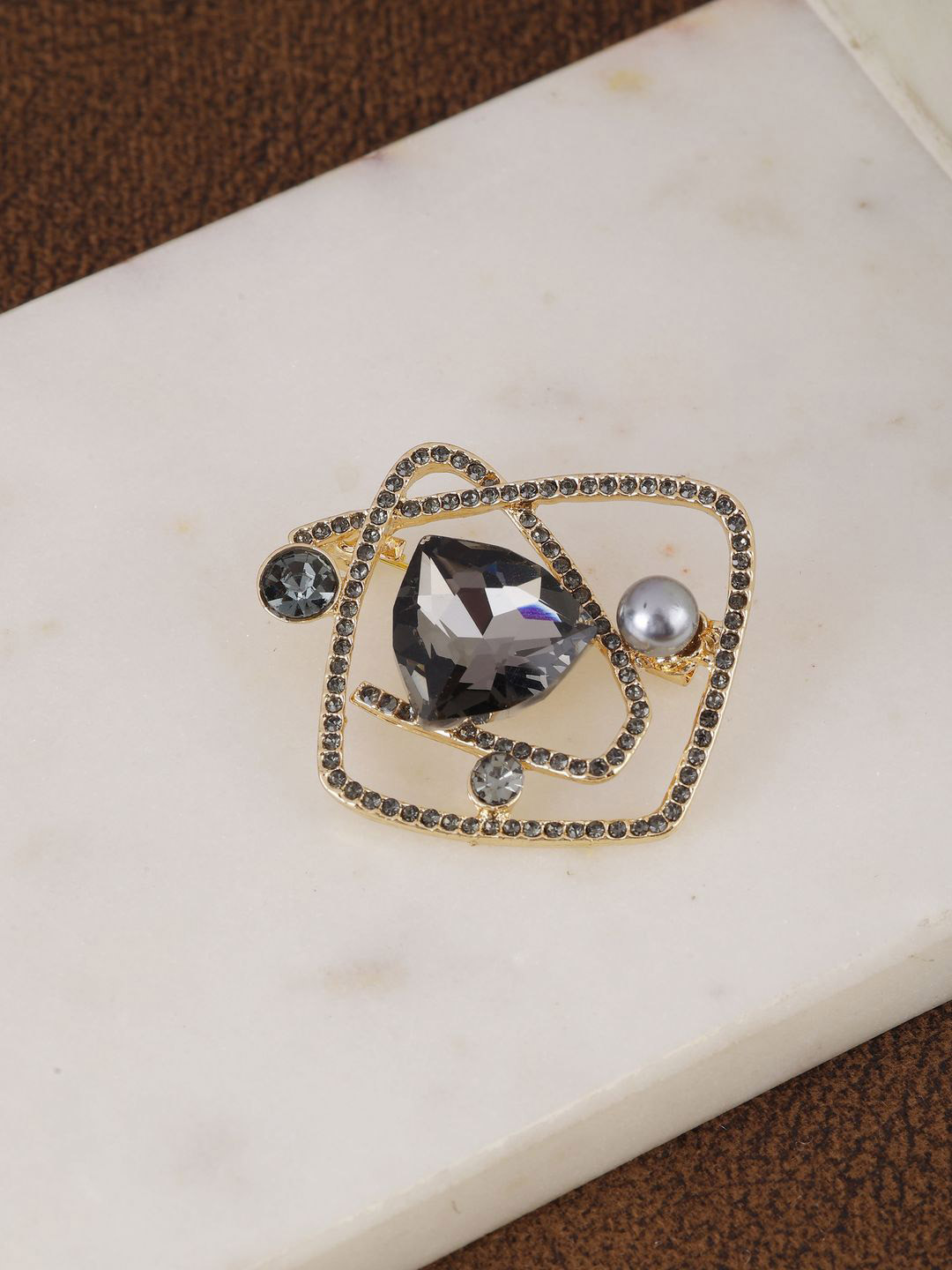 Alvaro Castagnino Gold-Plated Real Stones Studded Minimal Brooch