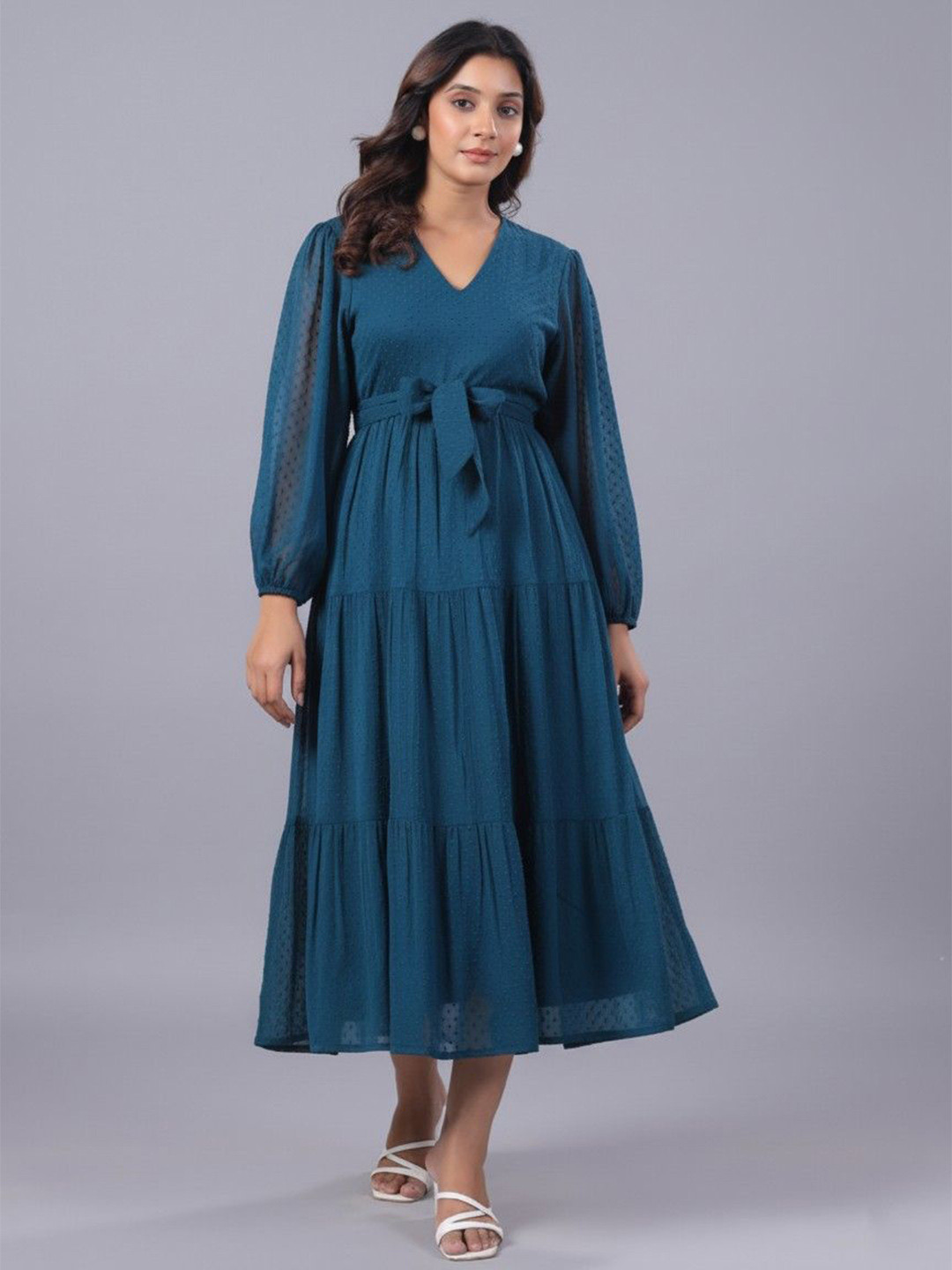 June 9 Clothing Chiffon Fit & Flare Midi Dress