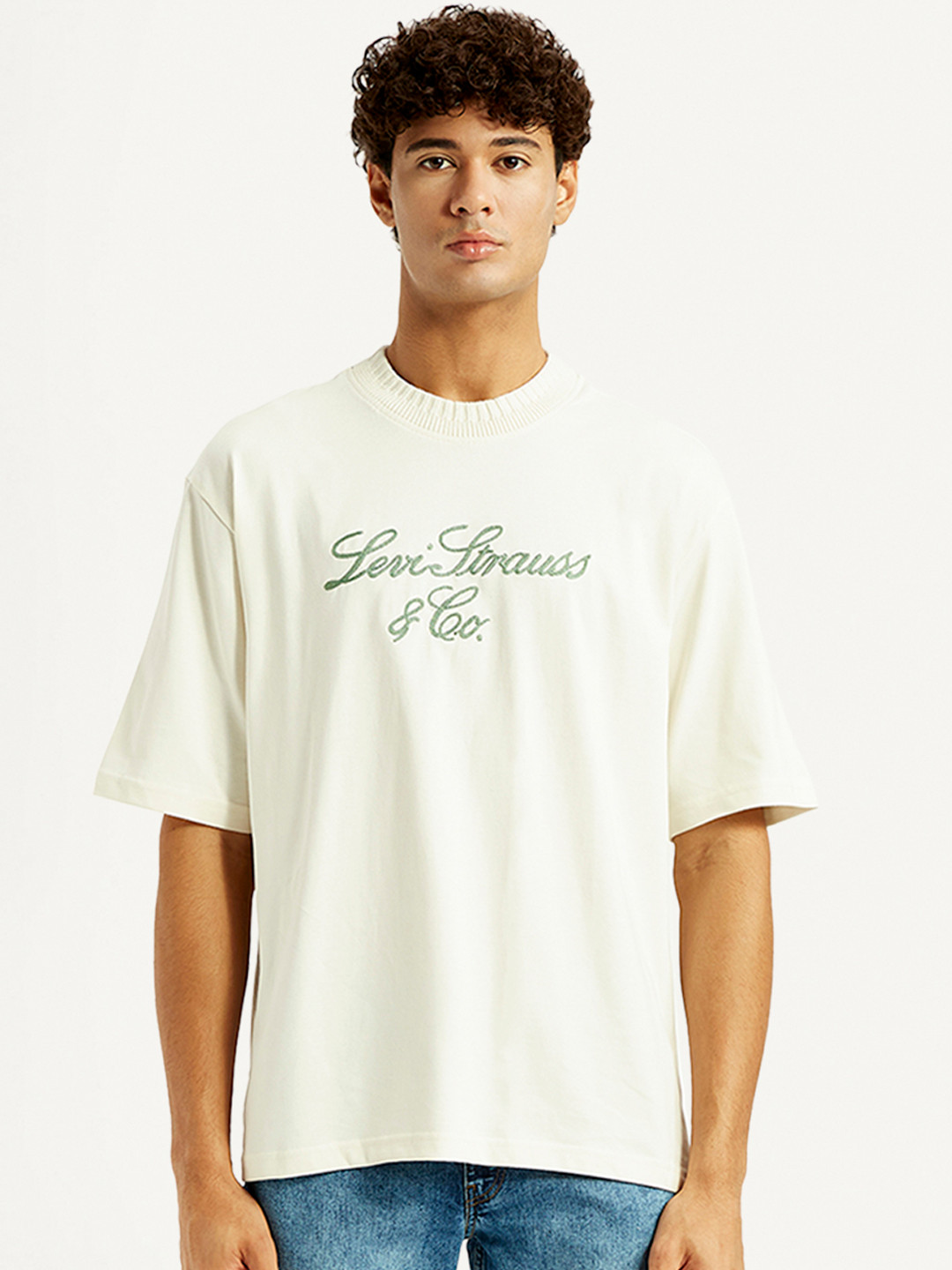 Levis Typography Self Design Crew Neck Cotton Embroidered T-Shirt