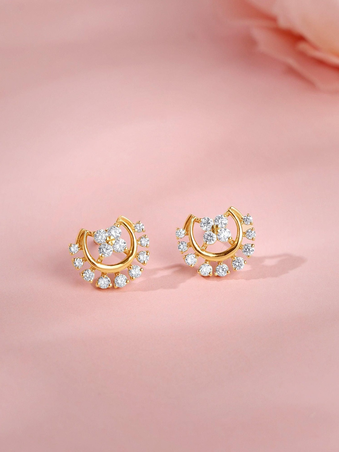 GIVA Women 14Kt Gold Half Moon Stud Earrings With 0.63 Carat Lab Grown Diamond-2.704 gms