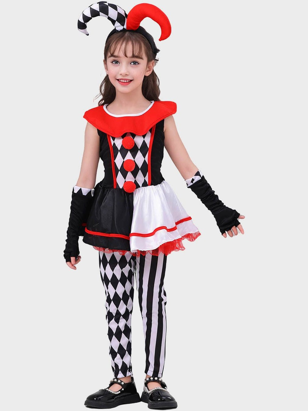 Little Surprise Box LLP Girls Checked Joker Jester Halloween Costume Dress